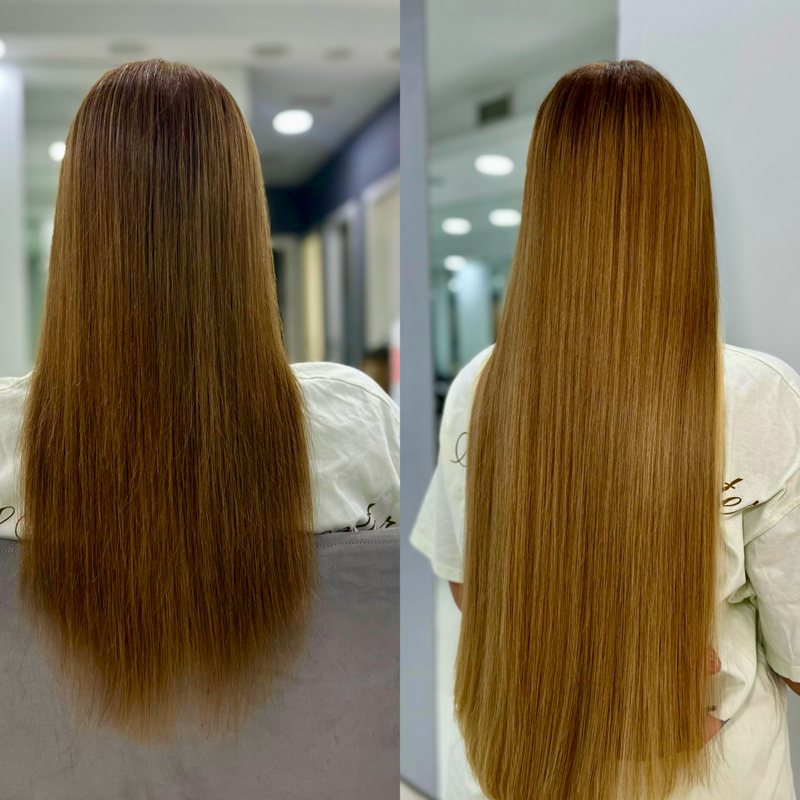 До и после наращивания. Фото: Makarova Hair Studio